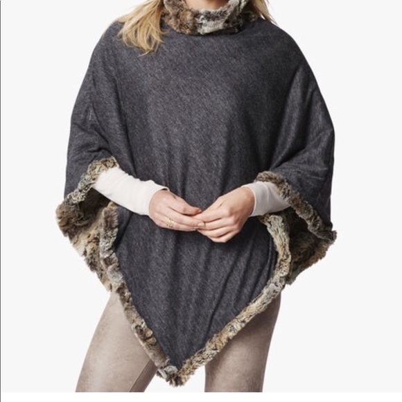 REVERSIBLE FAUX-CHINCHILLA PONCHO Johnston&Murphy - Picture 2 of 2